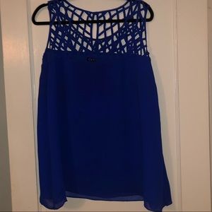 Blue Chiffon Tank Top with Caged Neckline